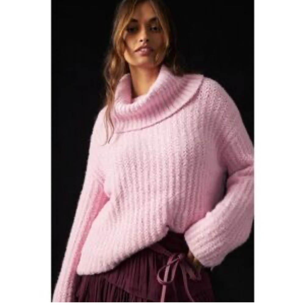 Anthropologie Cozy Pink Cowl Neck Sweater